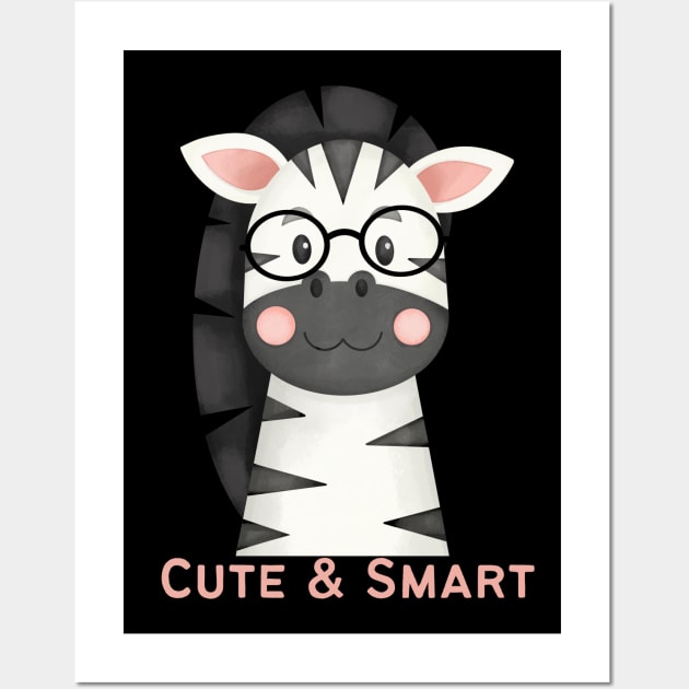 Cute and Smart Cookie Sweet little zebra in glasses cute bright kids and animals Wall Art by BoogieCreates